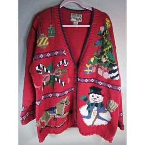 Vintage Crystal Kobe Christmas Sweater Cardigan 22W Plus Size Snowman Tree Ugly